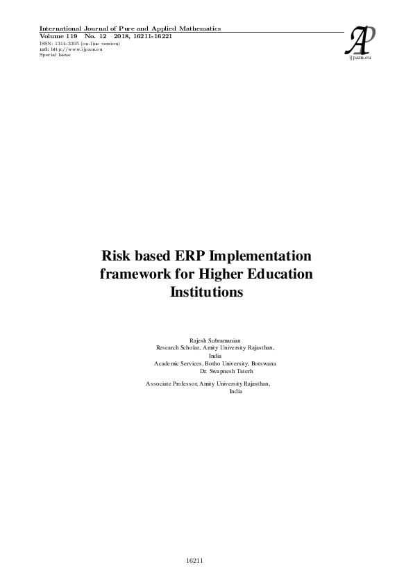 (PDF) Risk based ERP Implementation framework for Higher Education ...
