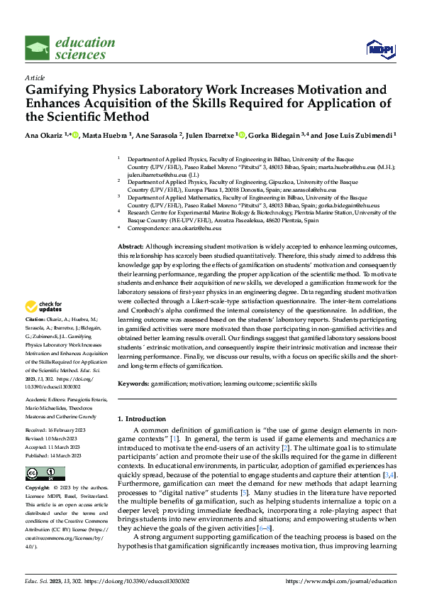 (PDF) Gamifying Physics Laboratory Work Increases Motivation and ...