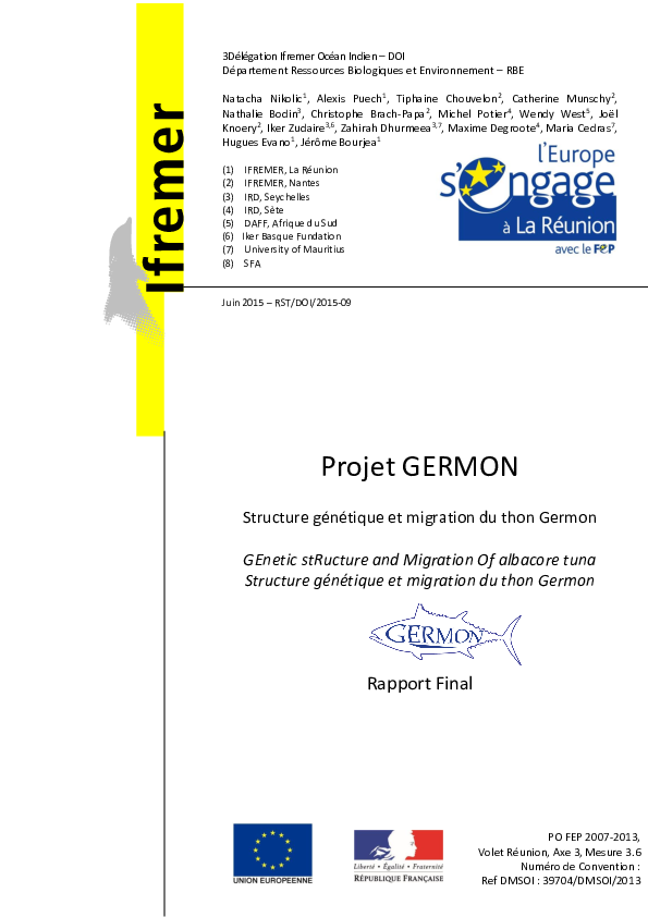 (PDF) Projet GERMON. Structure génétique et migration du thon Germon