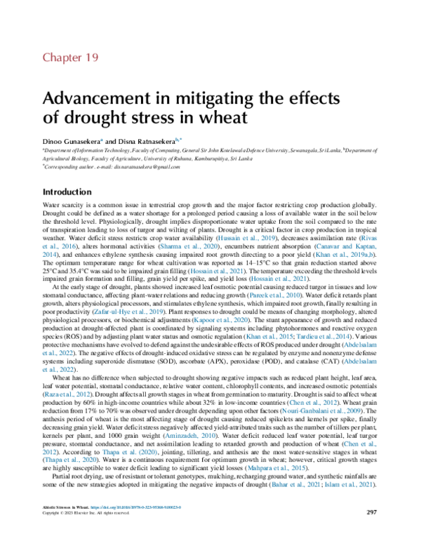 (PDF) Advancement in mitigating the effects of drought stress in wheat