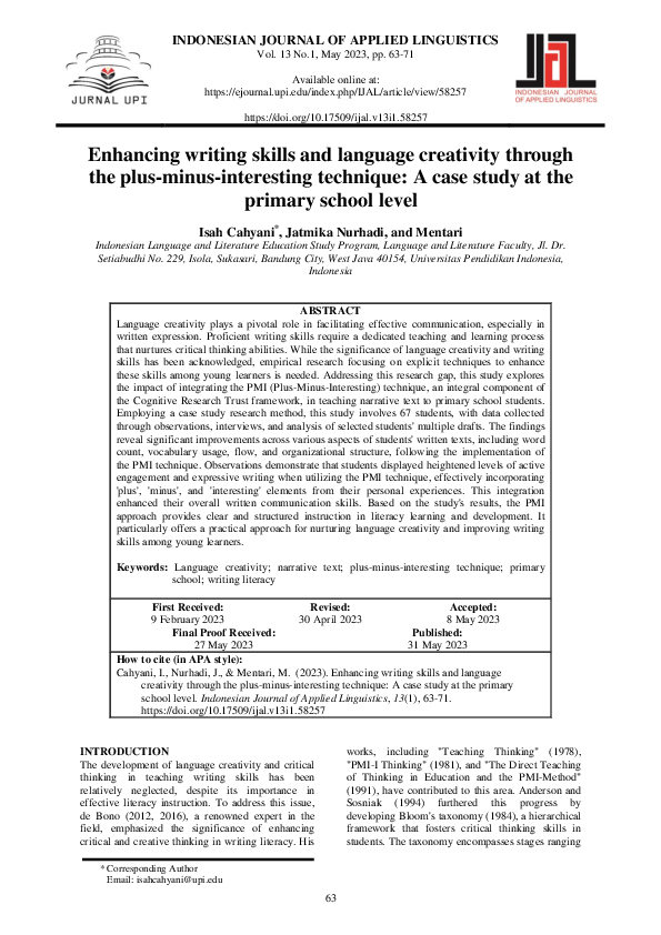 (PDF) Enhancing writing skills and language creativity through the plus ...
