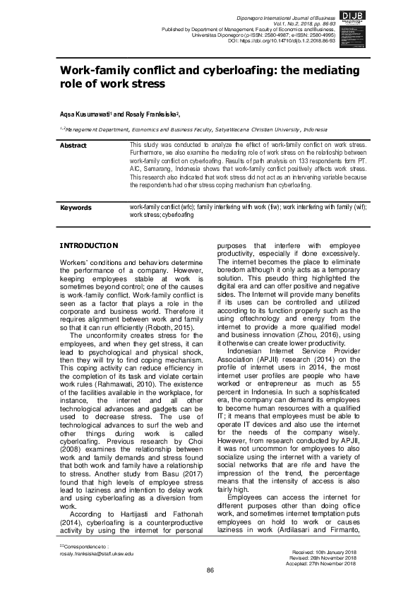 (PDF) Work-family conflict and cyberloafing: the mediating role of work ...