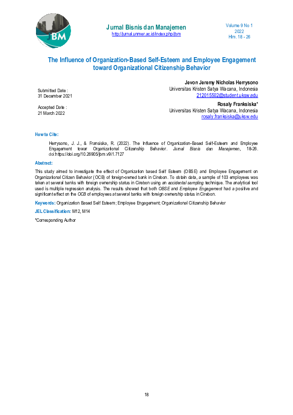 (PDF) The Influence of Organization-Based Self-Esteem and Employee ...