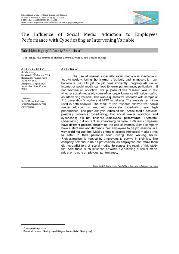 (PDF) THE INFLUENCE OF SOCIAL MEDIA ADDICTION TO EMPLOYEES PERFORMANCE ...