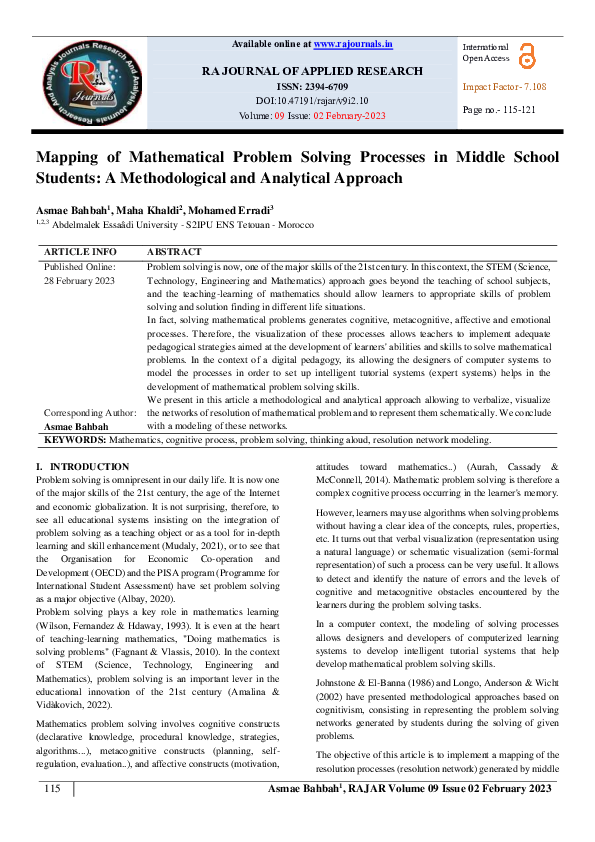 (PDF) Mapping of Mathematical Problem Solving Processes in Middle ...