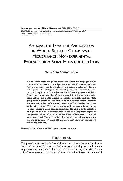 (PDF) Assessing the Impact of Participation in Women Self-help Group ...