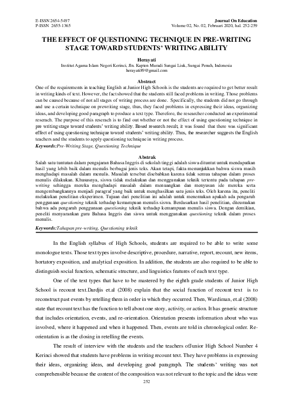 (PDF) The Effect of Questioning Technique in Pre-Writing Stage Toward ...