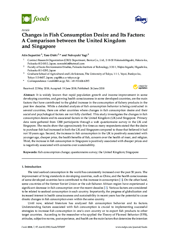 (PDF) Changes in Fish Consumption Desire and Its Factors: A Comparison ...