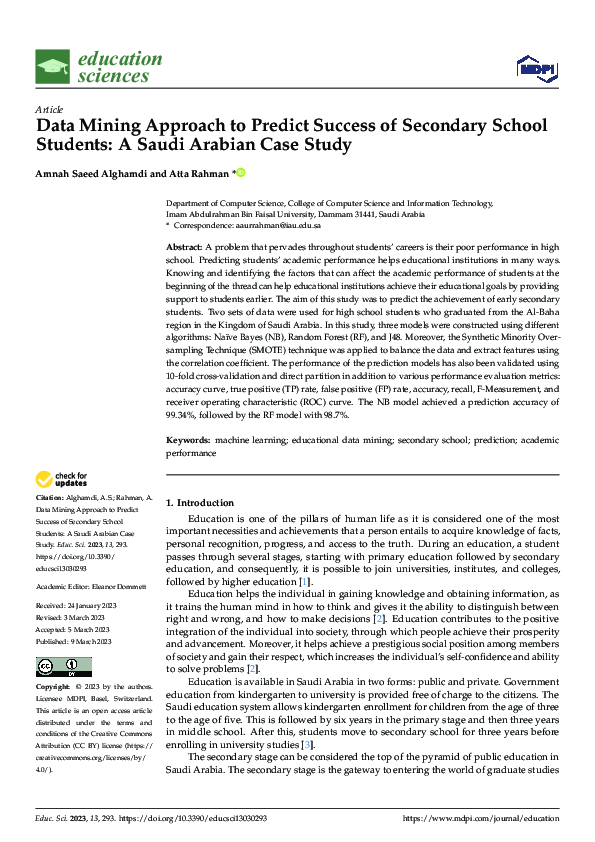 (PDF) Data Mining Approach to Predict Success of Secondary School ...