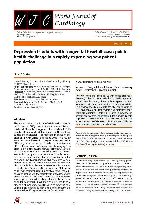 (PDF) Depression in adults with congenital heart disease-public health ...