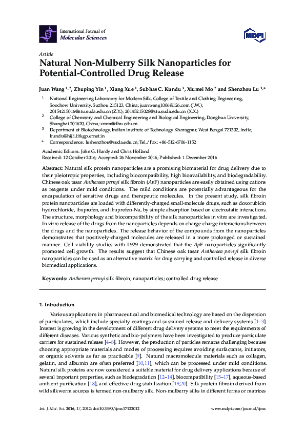 (PDF) Natural Non-Mulberry Silk Nanoparticles for Potential-Controlled ...