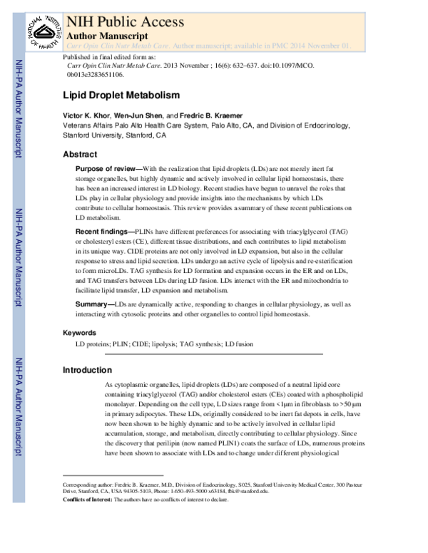 (PDF) Lipid droplet metabolism