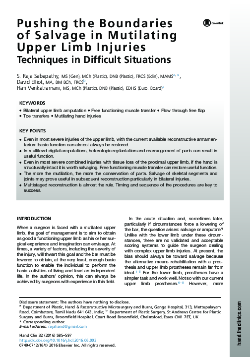 (PDF) Pushing the Boundaries of Salvage in Mutilating Upper Limb ...