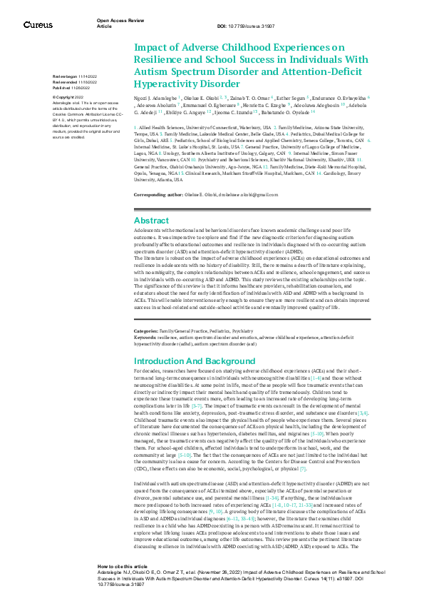 (PDF) Impact of Adverse Childhood Experiences on Resilience and School ...