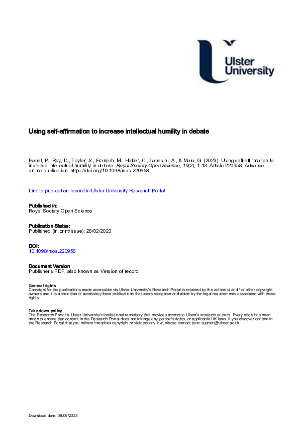 (PDF) Using self-affirmation to increase intellectual humility in debate