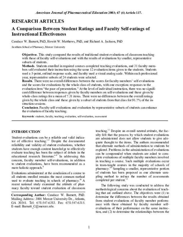 (PDF) A Comparison Between Student Ratings and Faculty Self-ratings of ...