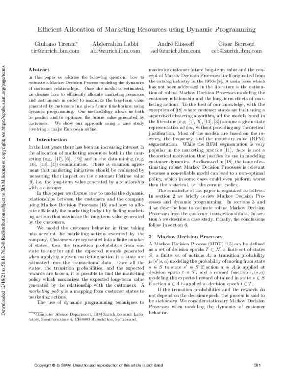 (PDF) Efficient Allocation of Marketing Resources using Dynamic Programming