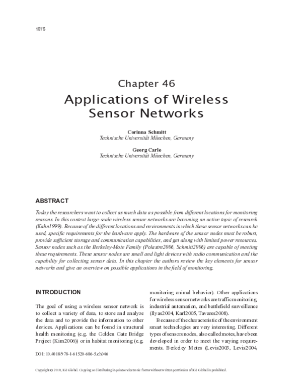 (PDF) Applications of Wireless Sensor Networks