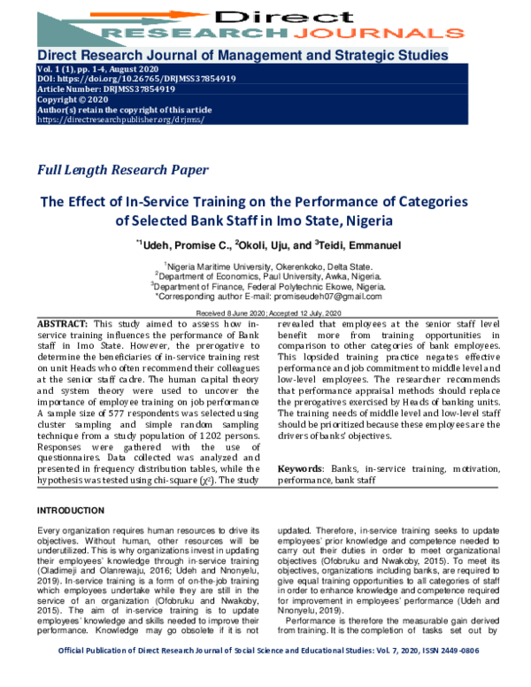 (PDF) The Effect of In-Service Training on the Performance of ...