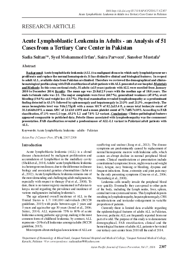 (PDF) Acute Lymphoblastic Leukemia in Adults - an Analysis of 51 Cases ...