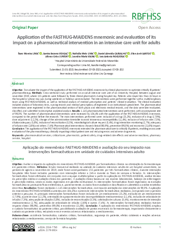(PDF) Application of FASTHUG-MAIDENS mnemonic and evaluation of its ...