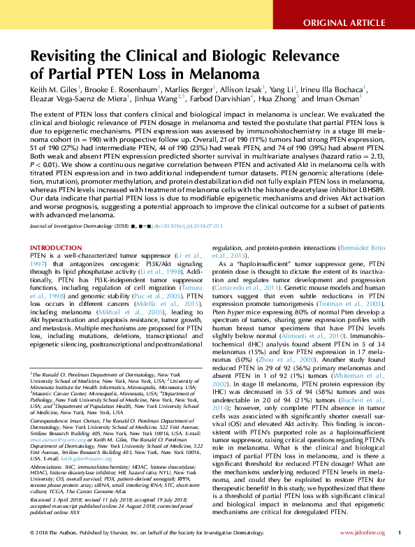 (PDF) Revisiting the clinical and biologic relevance of partial PTEN ...