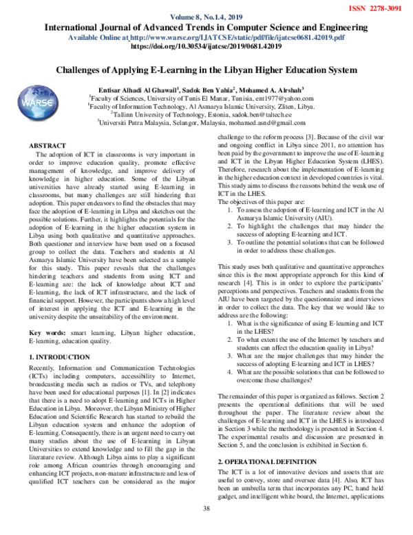 (PDF) Challenges of Applying E-Learning in the Libyan Higher Education ...