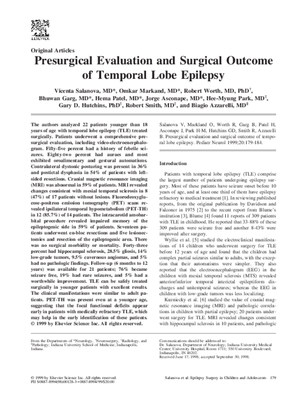(PDF) Presurgical evaluation and surgical outcome of temporal lobe epilepsy