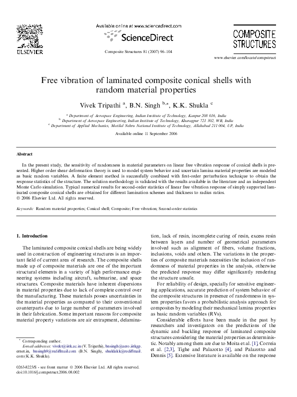 (PDF) Free vibration of laminated composite conical shells with random ...