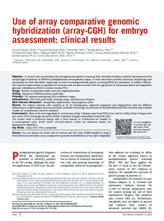 (PDF) Use of array comparative genomic hybridization (array-CGH) for ...