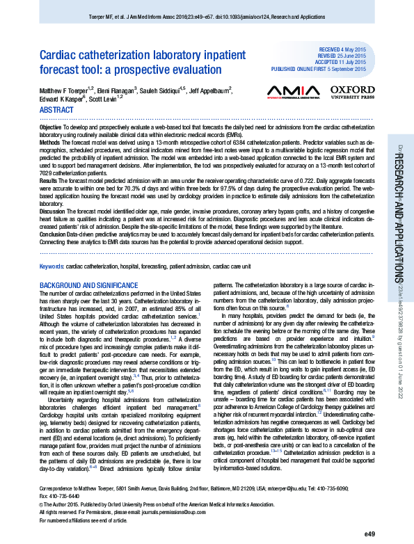 (PDF) Cardiac catheterization laboratory inpatient forecast tool: a ...