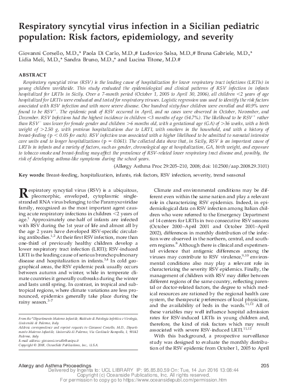 (PDF) Respiratory syncytial virus infection in a Sicilian pediatric ...