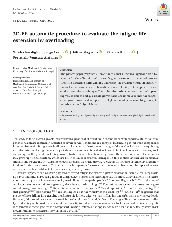 (PDF) 3D‐FE automatic procedure to evaluate the fatigue life extension ...