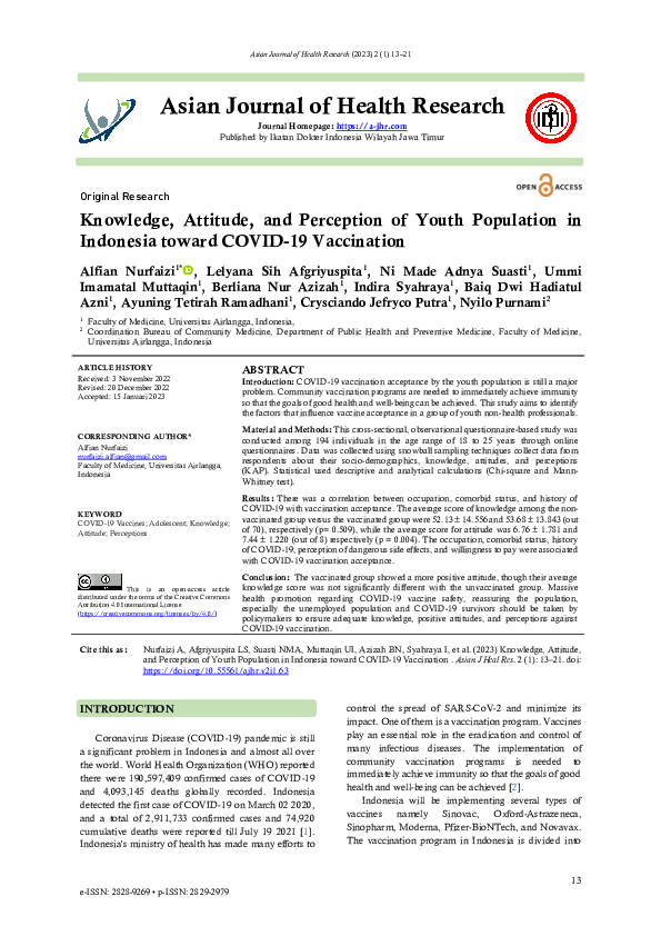(PDF) Knowledge, Attitude, and Perception of Youth Population in ...