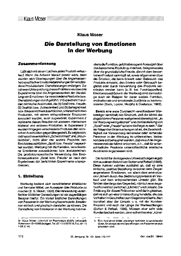 (PDF) Die darstellung von emotionen in der werbung