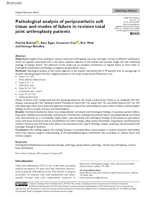(PDF) Pathological analysis of periprosthetic soft tissue and modes of ...