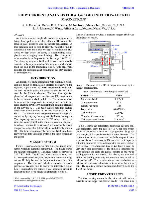 (PDF) Eddy Current Analysis for a 1.495 GHz Injection-Locked Magnetron