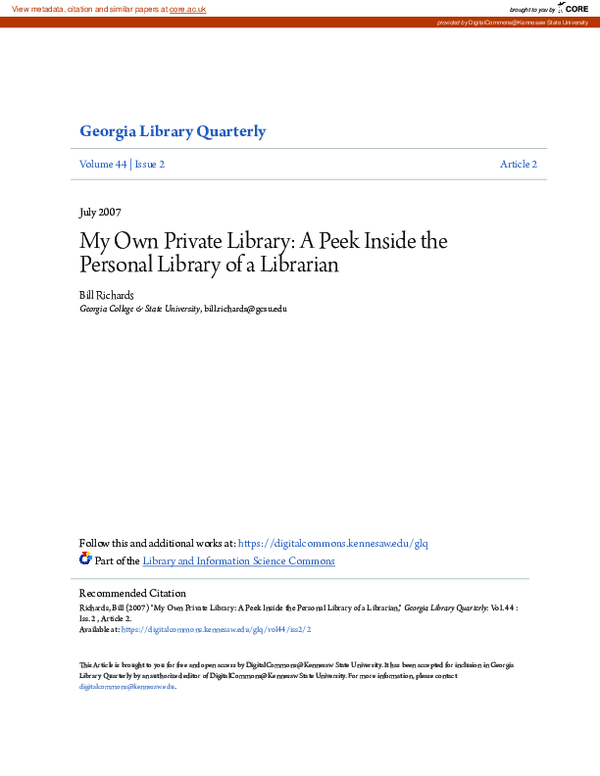 (PDF) My Own Private Library: A Peek Inside the Personal Library of a ...