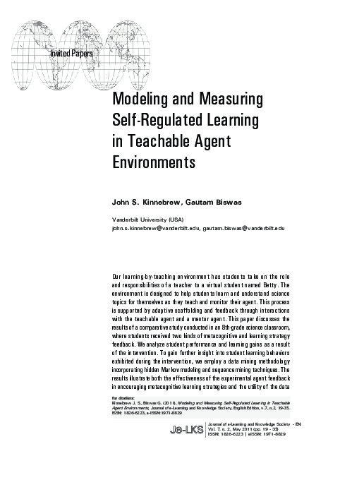 (PDF) Modeling and Measuring Self-Regulated Learning in Teachable Agent ...