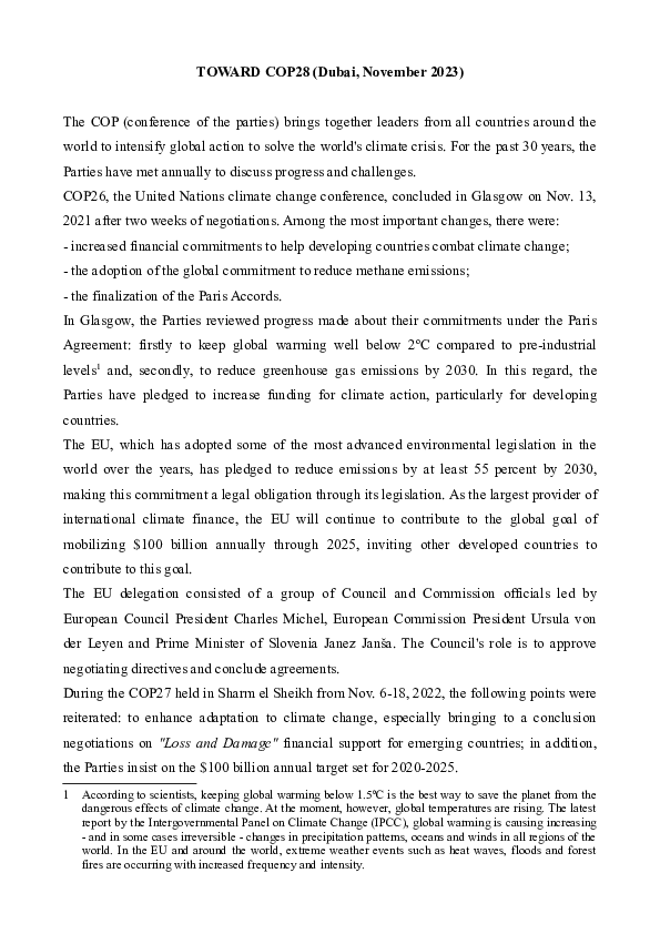 Toward the COP28 (Dubai, november 2023)
