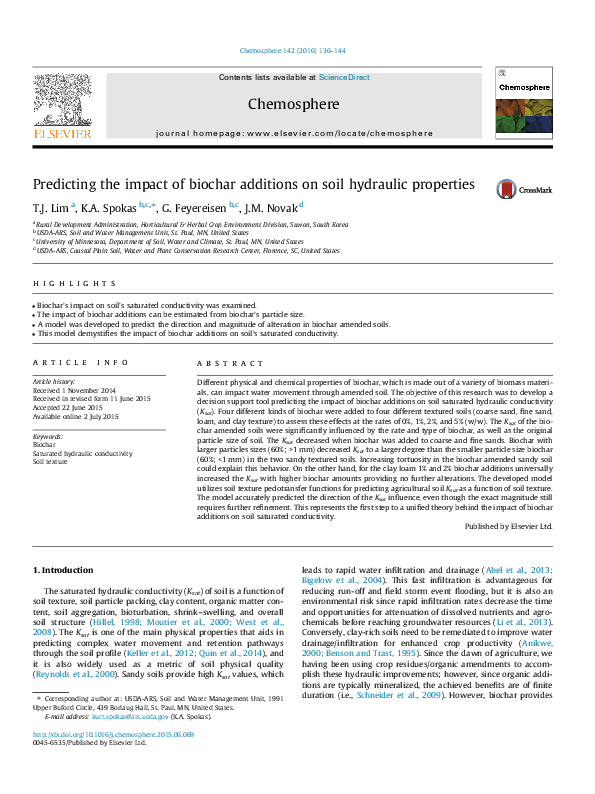 (PDF) Predicting the impact of biochar additions on soil hydraulic ...