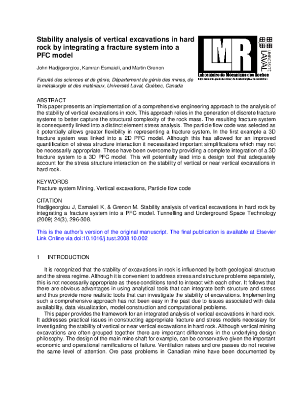 (PDF) Stability analysis of vertical excavations in hard rock by ...