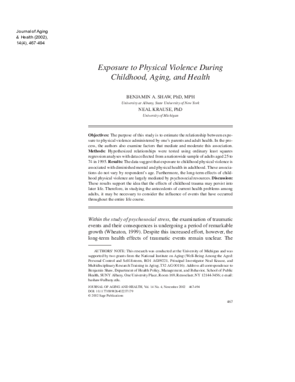 (PDF) Exposure to Physical Violence During Childhood, Aging, and Health