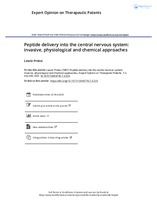 (PDF) Peptide delivery into the central nervous system: invasive ...