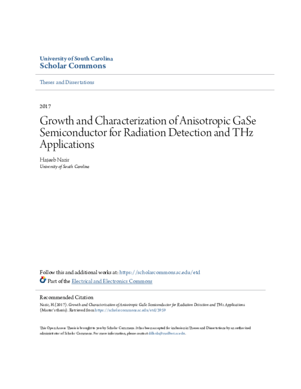 (PDF) Growth and Characterization of Anisotropic GaSe Semiconductor for