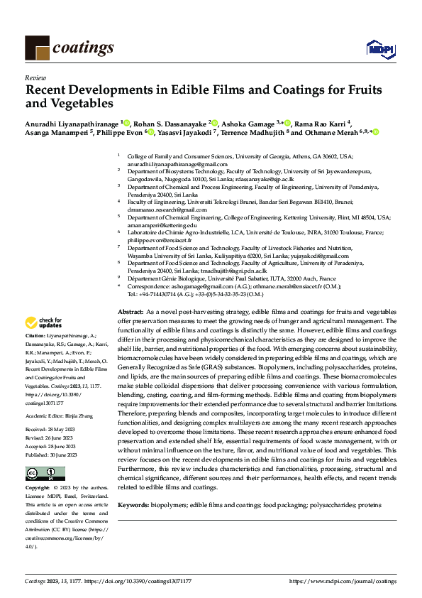 (PDF) Recent Developments in Edible Films and Coatings for Fruits and ...