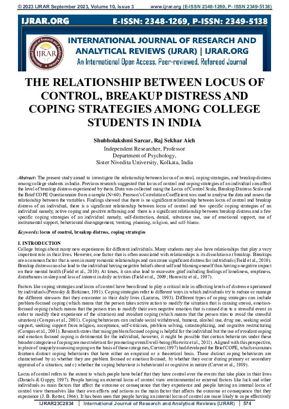 (PDF) THE RELATIONSHIP BETWEEN LOCUS OF CONTROL, BREAKUP DISTRESS AND ...
