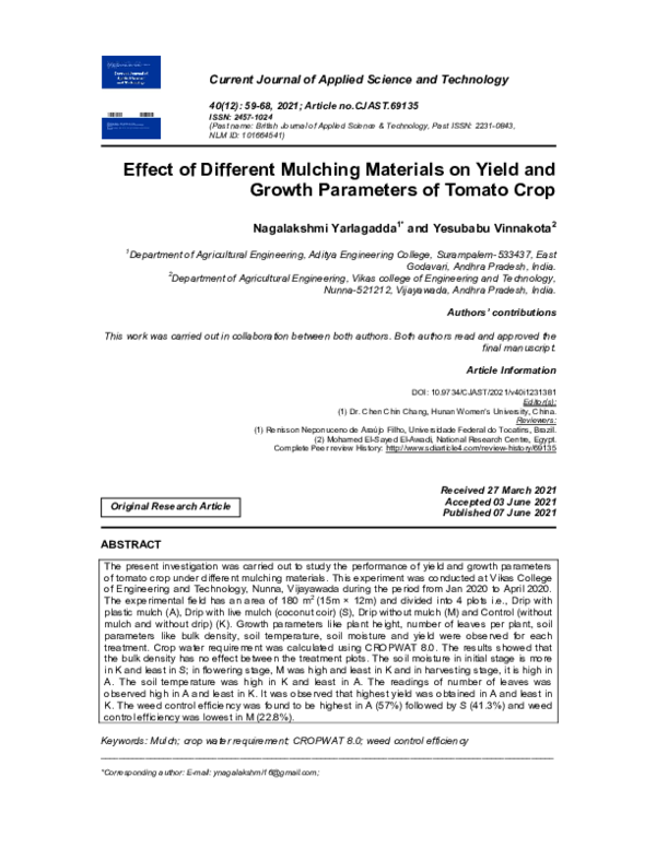 (PDF) Effect of Different Mulching Materials on Yield and Growth ...