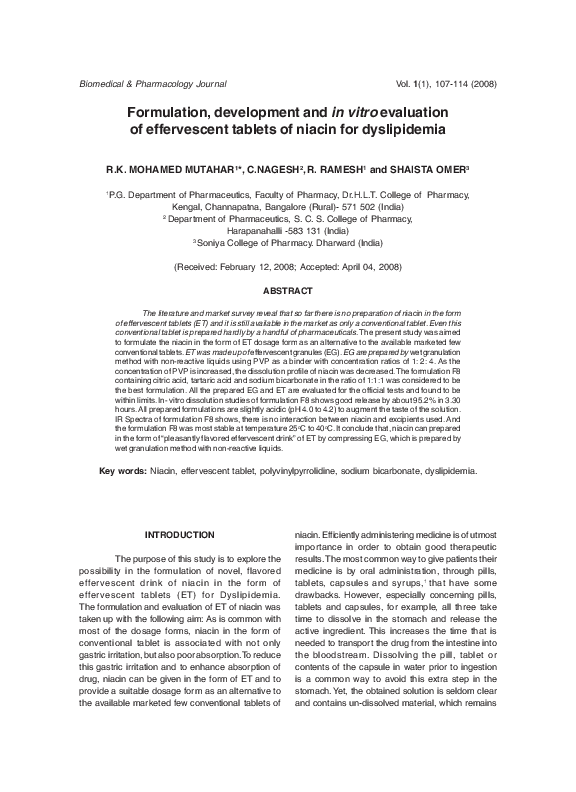 (PDF) Formulation, Development and in Vitro Evaluation of Effervescent ...