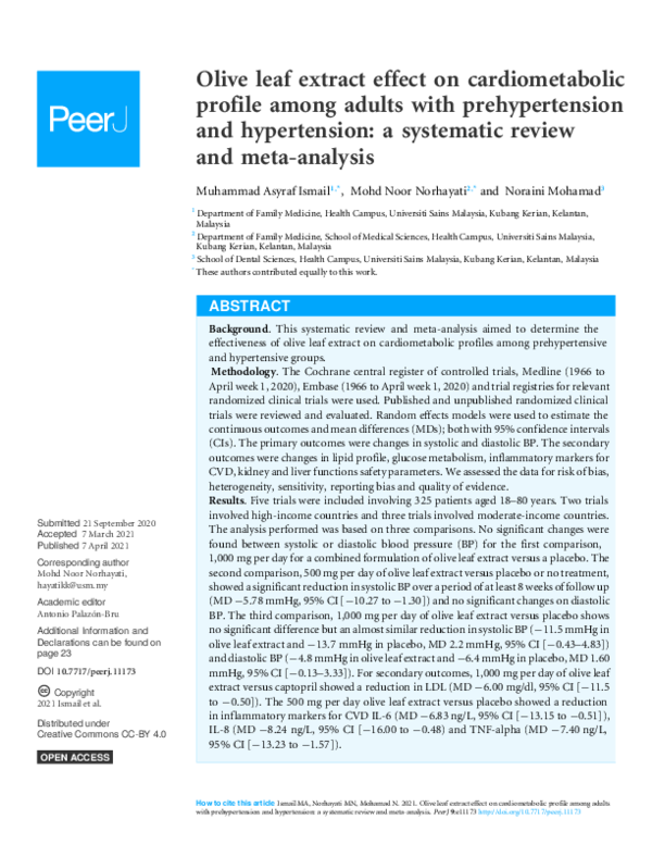 (PDF) Olive leaf extract effect on cardiometabolic profile among adults ...